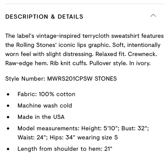 ❤️NWT intermix madeworn cropped rolling stones graphic sweatshirt in ivory - Picture 6 of 12